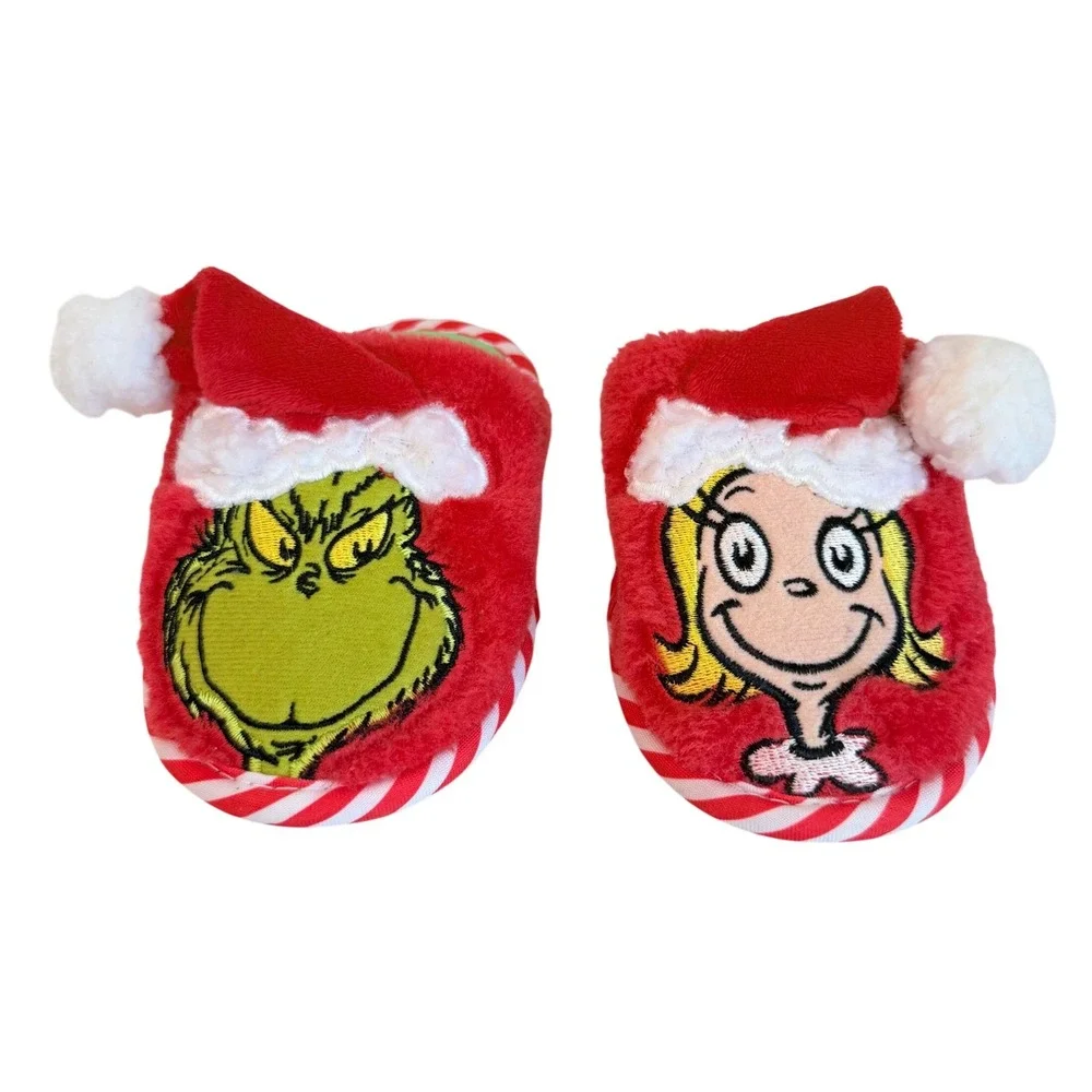 Dr Seuss Grinch Cindy Lou Who Christmas Slippers kids Size 7-8 Holiday Plush